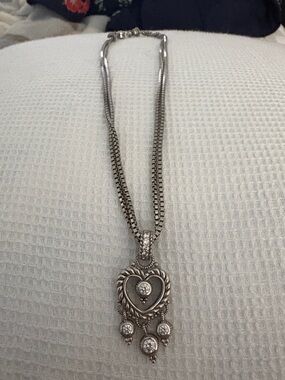 Judith Ripka Silver Heart Pendant Necklace with Crystal Drops
